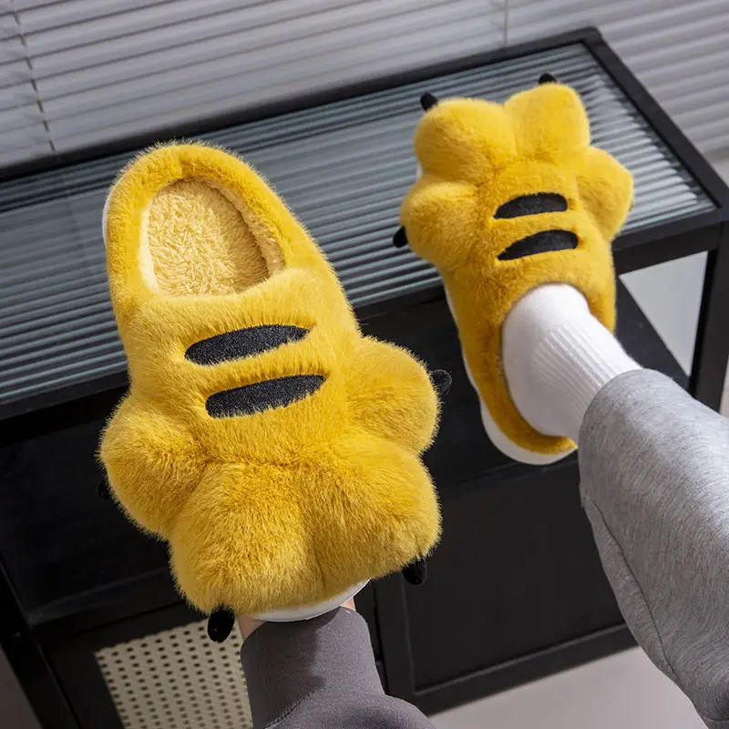 New tiger paws slippers funny unisex cozy home shoes for women cute animal claw slippers woman indoor fluffy slides fur mules