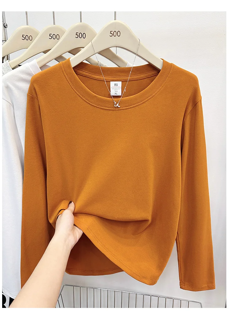 Neues Langarm-Vielseitigkeits-T-Shirt für Damen, Frühling Herbst 2026, O-Ausschnitt, Einfarbig, Basis-Layer-Oberteil, Damenkleidung, Y2k T-Shirt – Detail 13