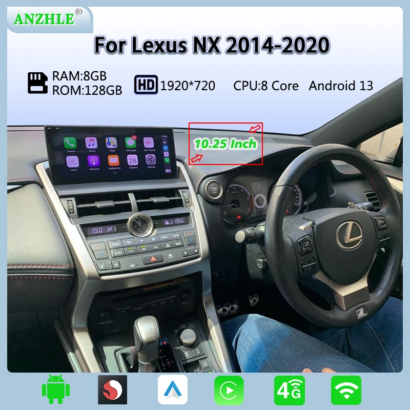 

Автомагнитола для Lexus NX200/NX200T/NX300h, мультимедийная система на Android 13, с GPS, 4G, 10,25 дюйма, CarPlay