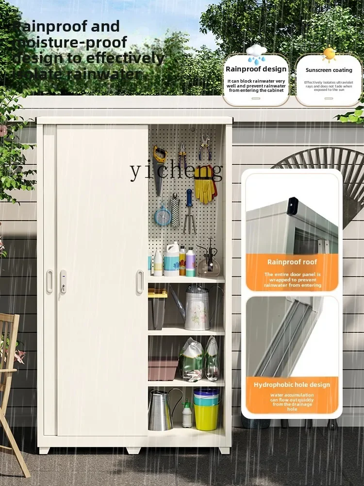 ZK Outdoor Storage Waterproof Sunscreen Garden Grocery Cabinet Cleaning Tools Storage  Sliding Door Large Capacity Iron Cabinet