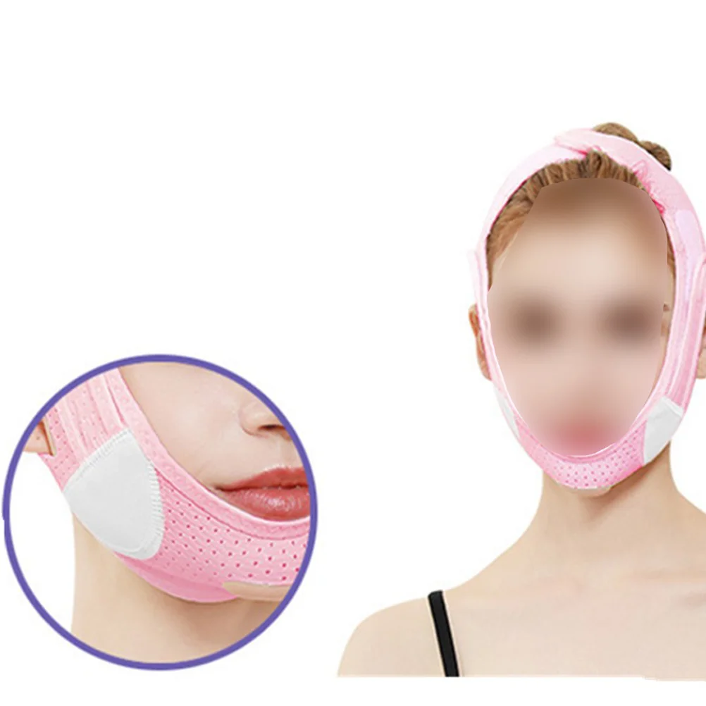通気性のあるフェイスリフティングマスク女性用フェイスバンデージ咬筋筋肉あごストラップ072ピンクソフト快適肌に優しい