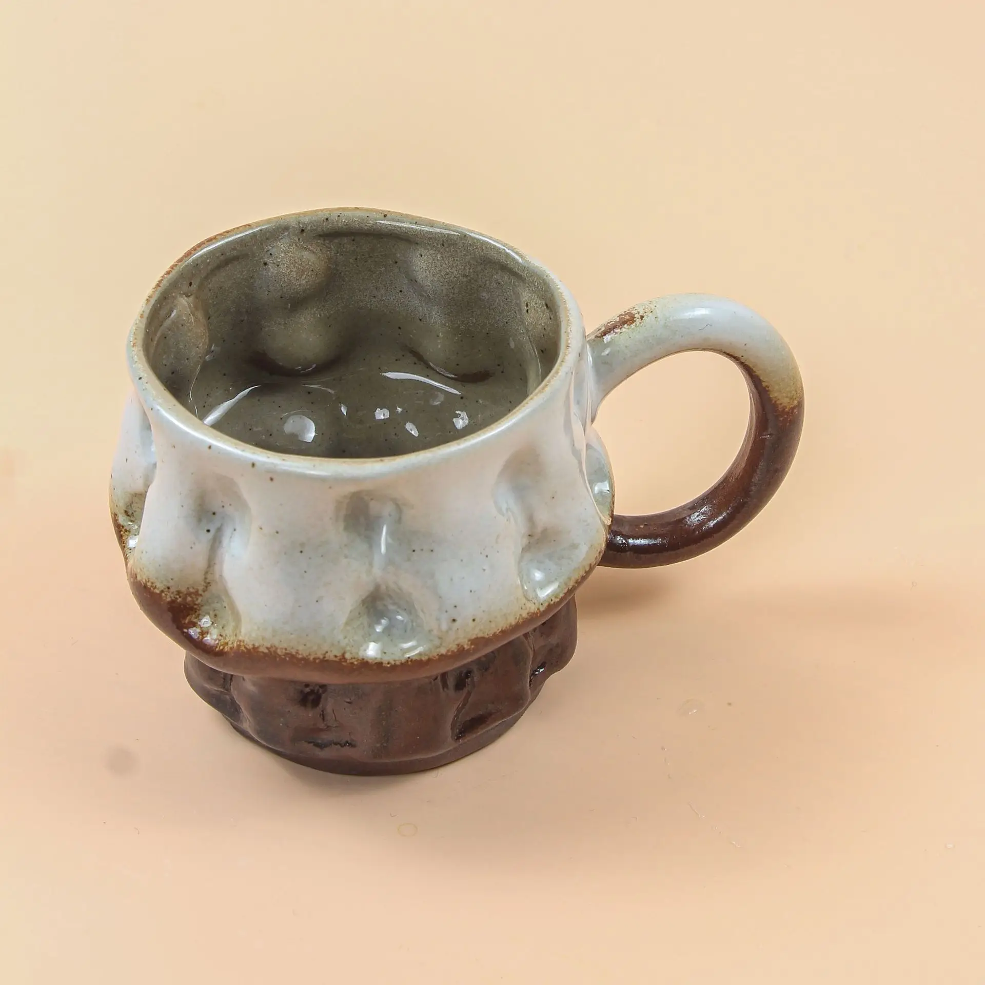 210ml Kiln Transformation Ceramic Coffee Mug Vintage Color Blocking Style Creative Design Gift Office Water Cup Home Party Use