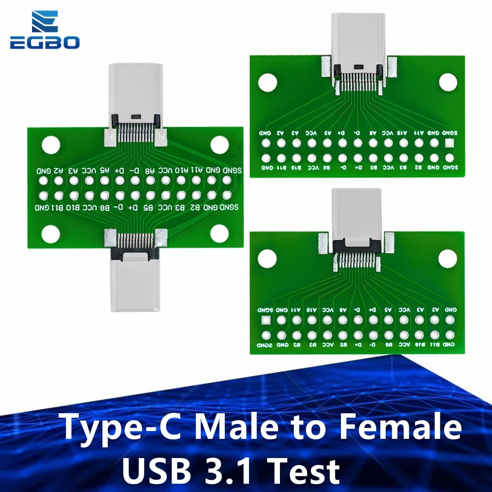 Type-C ตัวผู้ไปทีเสียบยูเอสบี3.1ทดสอบบอร์ด PCB ปลั๊กคอนเนคเตอร์ประเภท C 24P 2.54มม. สำหรับสายข้อมูลการถ่ายโอนสายเคเบิล