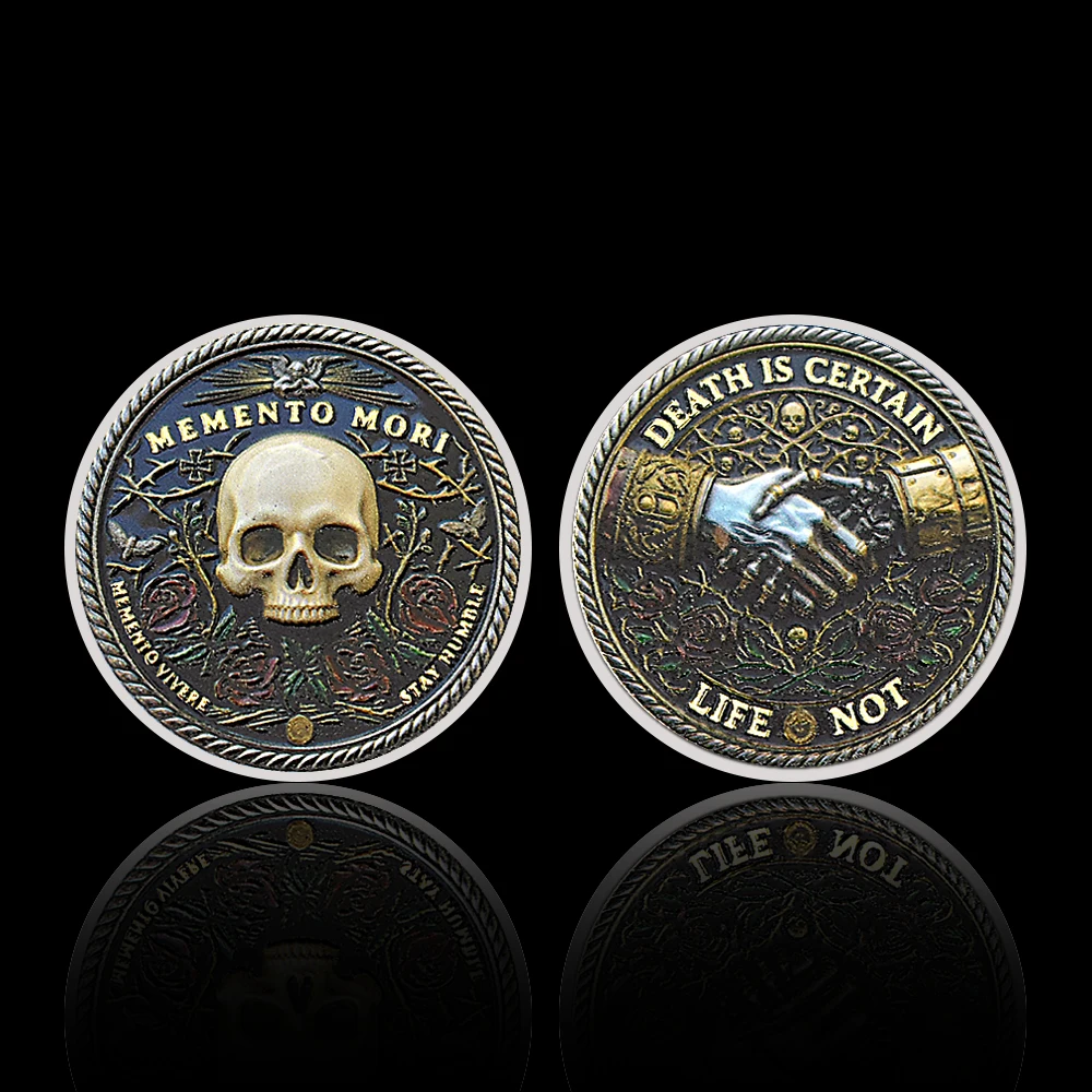 Memento Mori Skull Coin Collectible Souvenir, Limited Edition Gothic Coin, Unique Gift for Collectors and Dark Art Fans replica view 2
