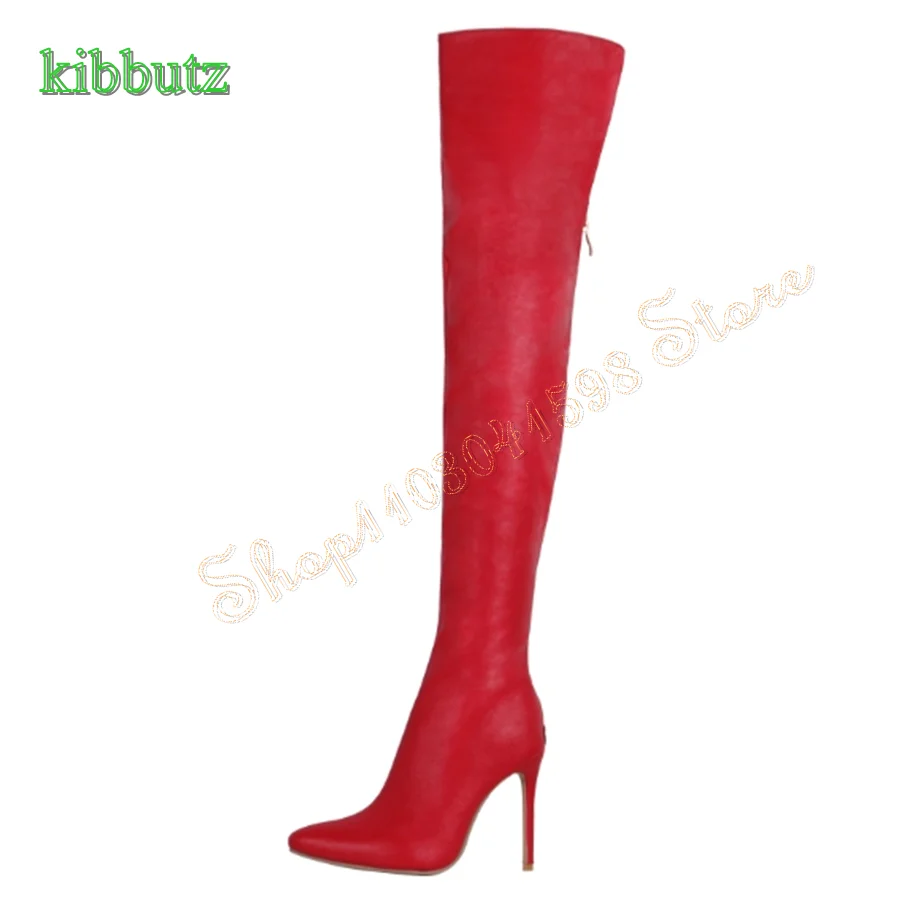 Sexy Skinny Leather High Heel Boots,Pointed Toe Stiletto Zippered Over The Knee Boots Women Shoes 2023 New Zapatos Para Mujere