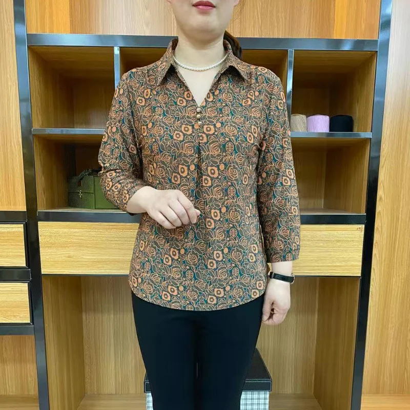 

Ethnic Style Elegant Vintage Women Clothing Print Shirt Spring Summer New Fashion Loose Casual Long Sleeve Chic Pulover Blouse