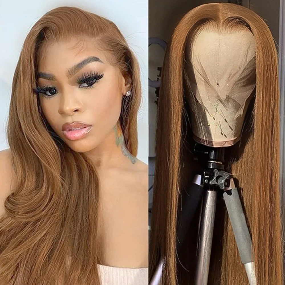 Honey Blonde 32 inch Lace Wigs for Black Women Straight Synthetic Ginger Lace Wig Middle Part Pre Plucked with Baby Hair Wigs