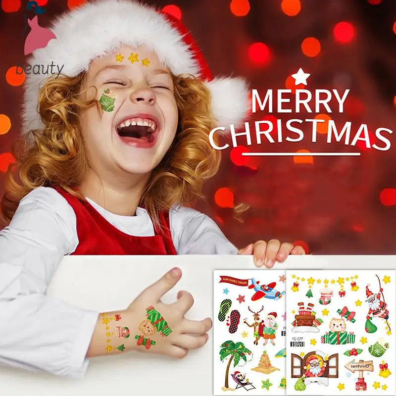 Kerst Tijdelijke Gezicht Flash Tattoo Sticker Kinderen Schattige Cartoon Gezichtsmake-Up Festival Feest Decor Sticker Zoete Elanden Blusher