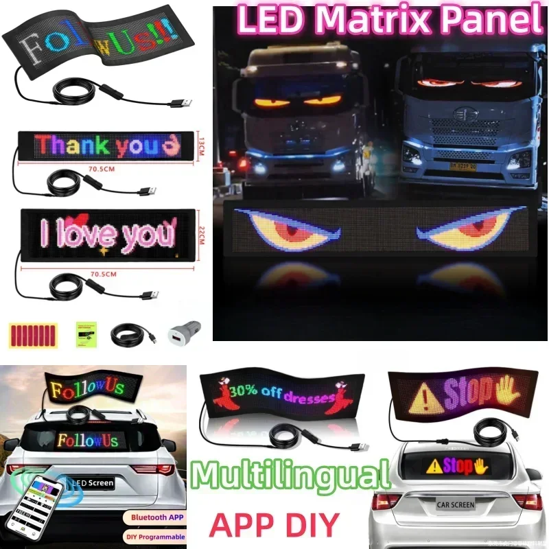 New LED Sign Car Scrolling Advertising DIY App Multilingual Logo Panel Custom Pattern Animation Programmable Truck Eyes Display