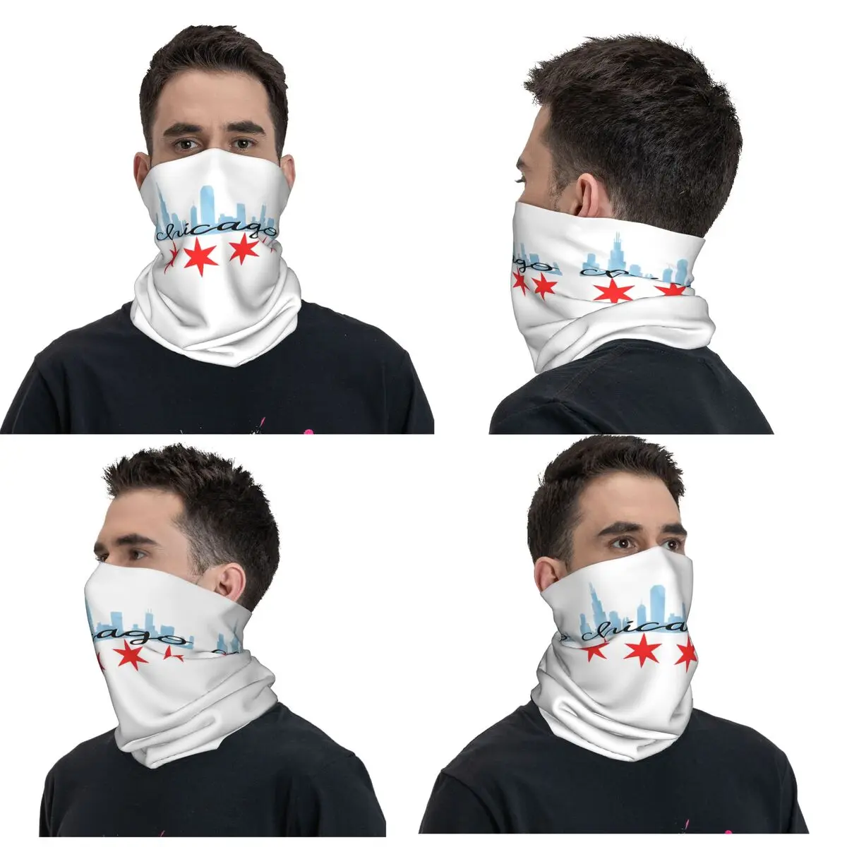 Chicago Skyline Flag Bandana Neck Gaiter Printed Mask Scarf Multi-use Balaclava Hiking Fishing Unisex Adult Windproof