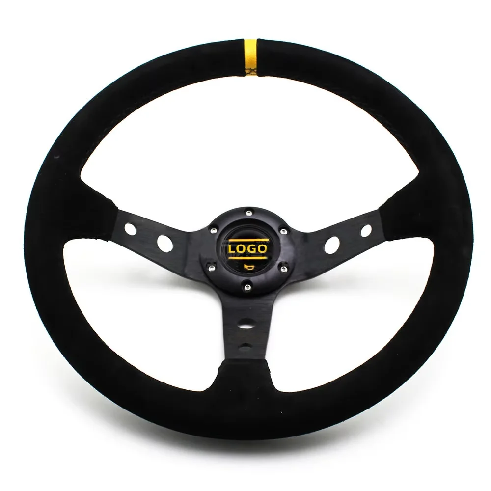 Hot ! Universal Suede Leather Car Steering Wheel Racing Sports Steering Wheel 350mm