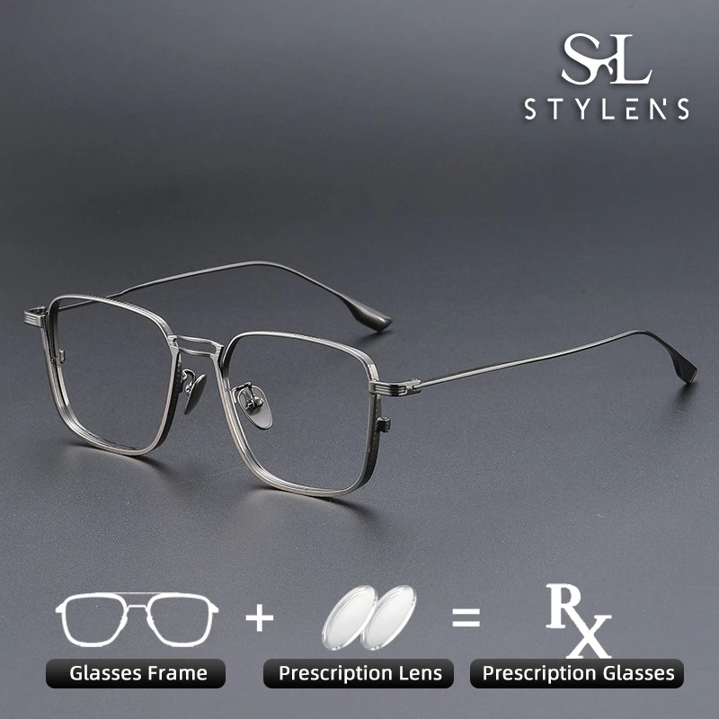 

STYLENS Business Ultralight Design Pure Titanium Photochromic Glasses Square Anti Blue Light Prescription Customization 125