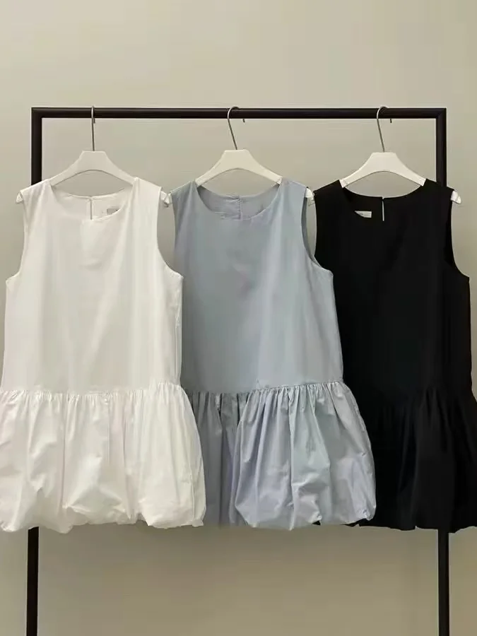 

plus Size Women's Summer Dress 300 Pounds Gentle Style Sleeveless Vest Dress Fluffy Flower Bud Short Skirt Polyester Fiber