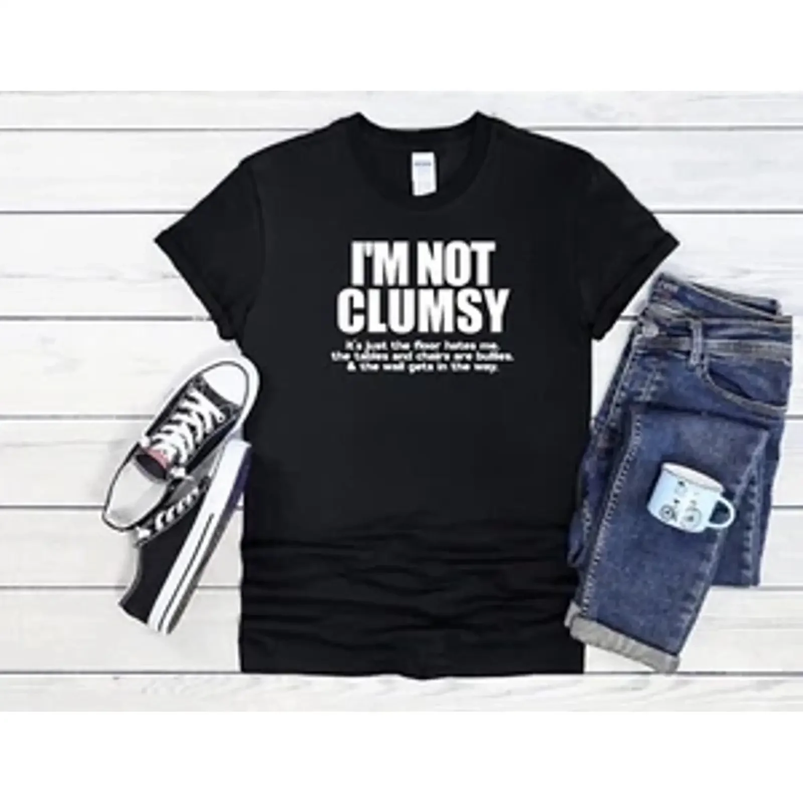 I'm Not Clumsy Floor Hates Me  T Shirt Baseball 3860 vintage Washed fashion Unisex streetwear Stretched graphic Casual homme