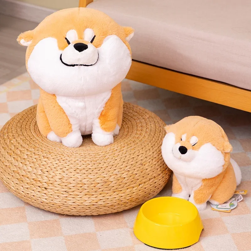 Cara sonriente suave Japón Shiba Inu perro relleno animales Plushie cachorro tumbado juguete abrazo tiro almohada siesta dormir cama decoración regalo para niño