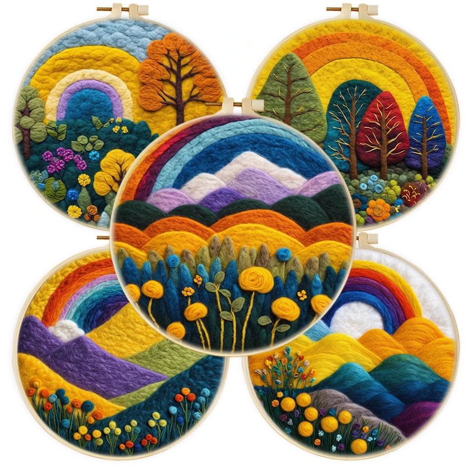 

CHENISTORY wool needle felting kit Embroidery frame Creative Landscape frame craft kit felt needle picture gift for mom