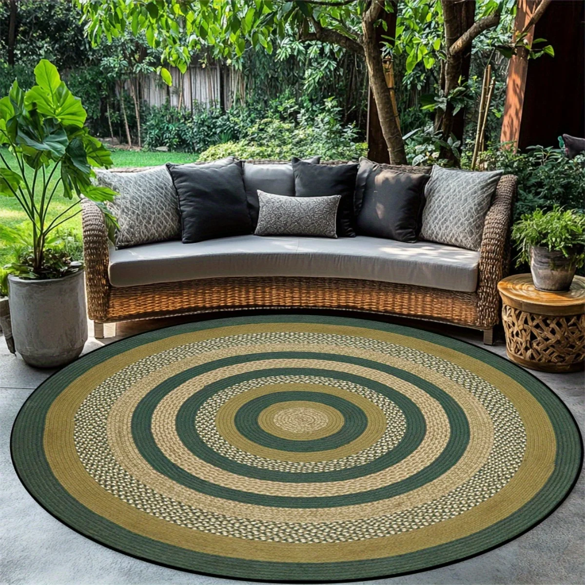 Vintage Earth Tone Color Block Circular Area Rug  Abstract Checkered Pattern Round Mat Cozy Living Room Decor Rug