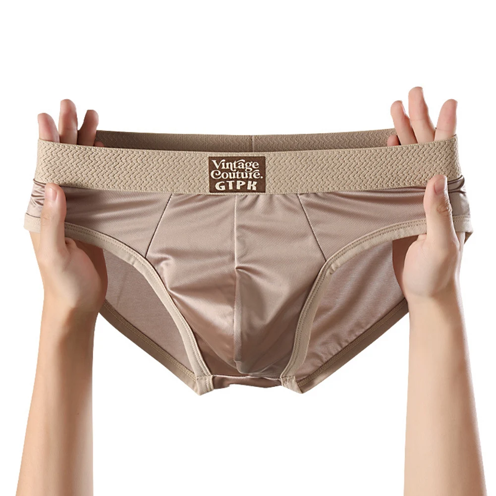 Fashion Casual Men Satin-like Breathable Ice Silk Underwear Briefs Quick Drying Underpants Soft Elastic Waist