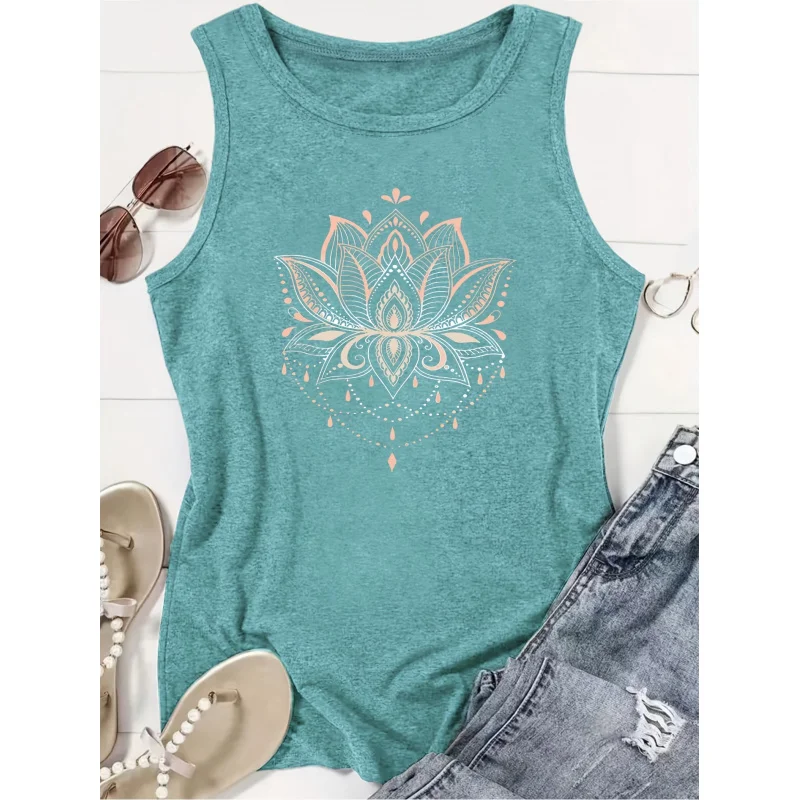 Women's Elegant Style Vest, Mandala Theme Printed Pattern, Round Neck, Comfortable, Soft
