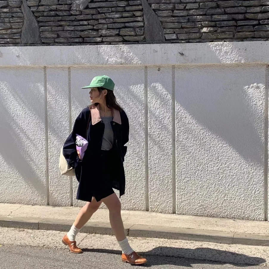 레트로 코듀로이 패치워크 루즈 워크웨어 슬레 자켓 아우터웨어 모던 무드 가을 시즌 여성 패션