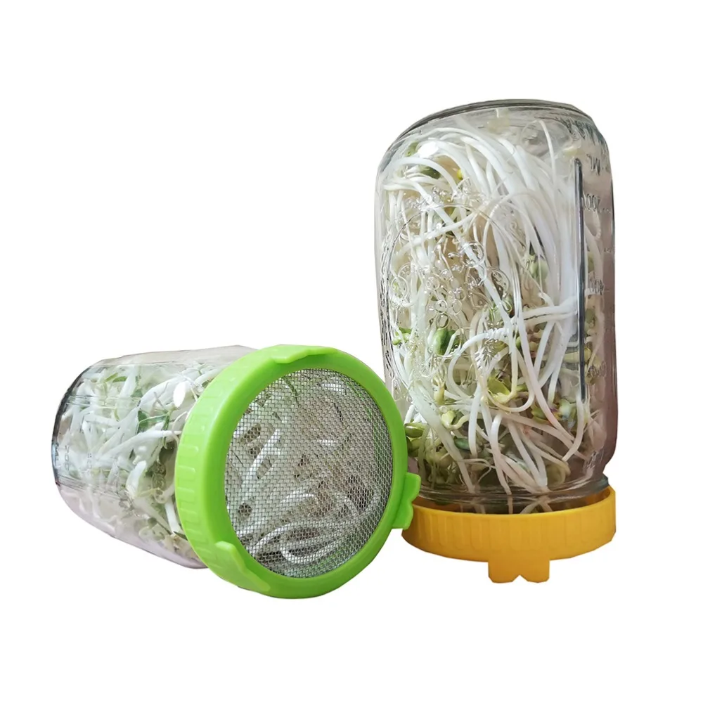 4pcs Plastic Ring Sprouting Lids Colorful Stainless Steel Screen Mason Jar Lids Tight Seal Fine Hole Breathable Canning Jar Lids