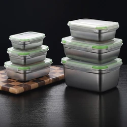 304 Stainless Steel Refrigerator Crisper Fresh Keeping Box Sealed Food Storage Container Lunch Box for Picnic Portable Bento