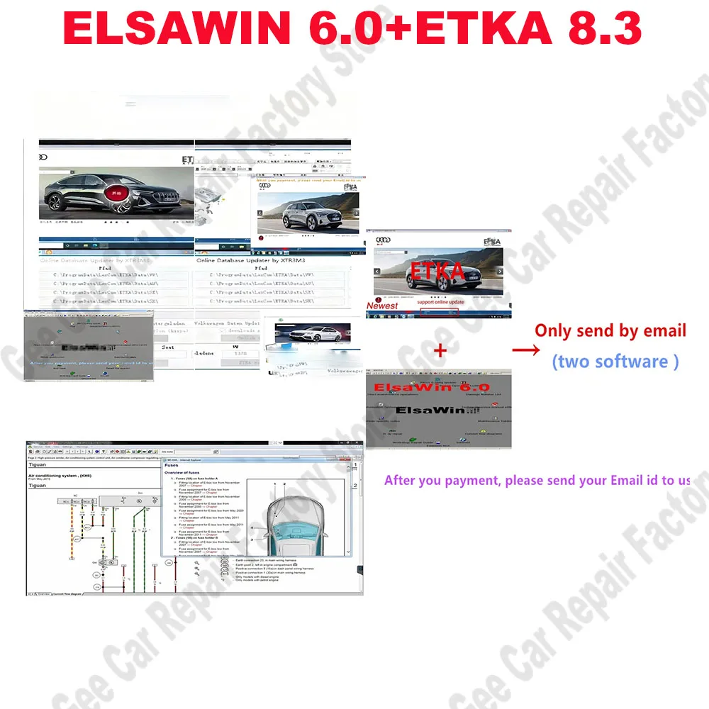 Najnowszy ELSAWIN 6.0 + Etka 8.3 Oprogramowanie do konserwacji samochodów, katalog elektroniczny części samochodowych do pojazdów grupowych, odpowiedni dla modeli amerykańskich i europejskich.