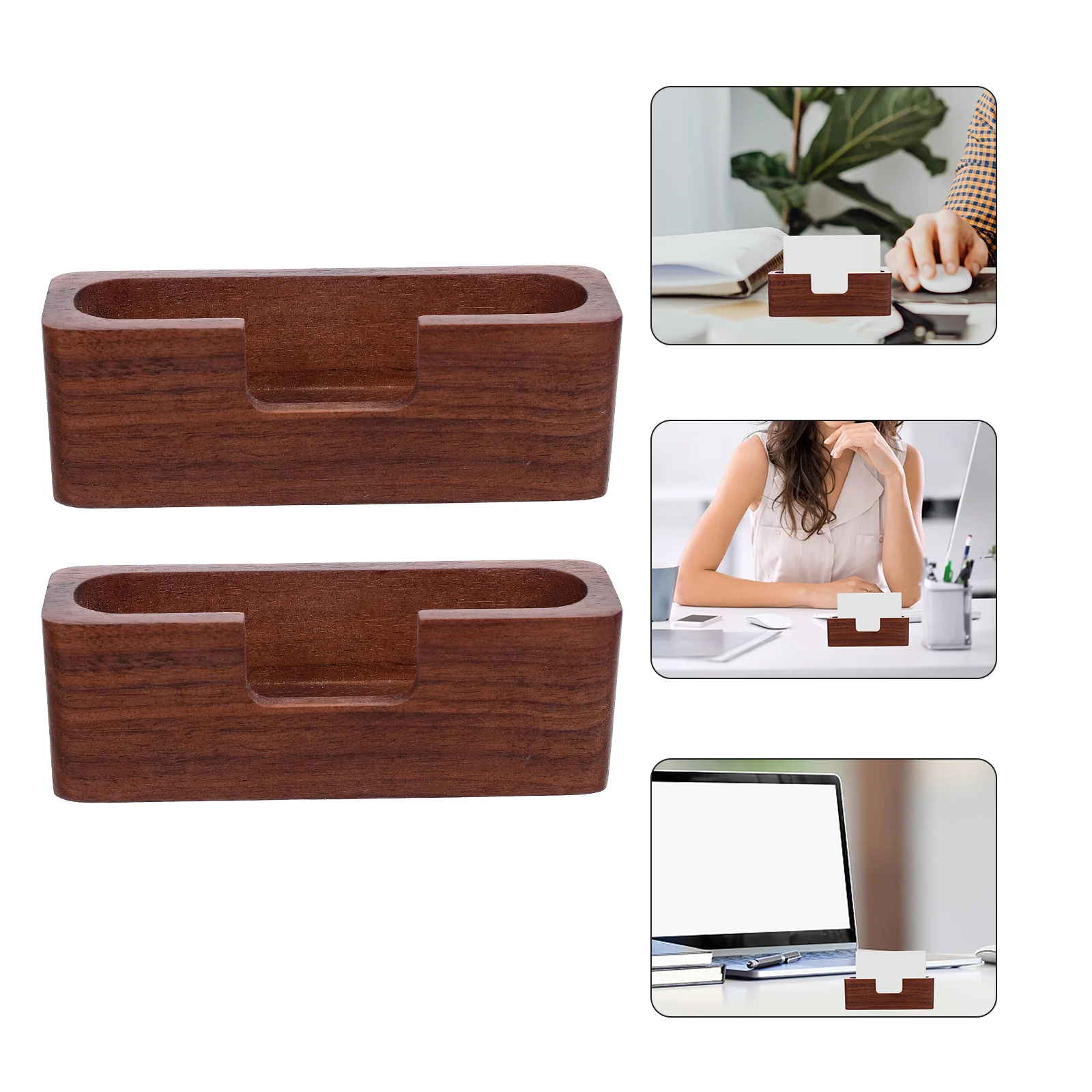 

2 Pcs Trading Card Stand Walnut Business Case Home Holder Office Display Binder Folders