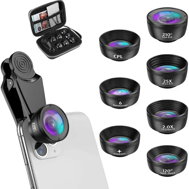 Universal Mobile Phone Lens Wide-angle Macro Fisheye Lens Seven in One Set External Camera Close Range Lens Ten in One