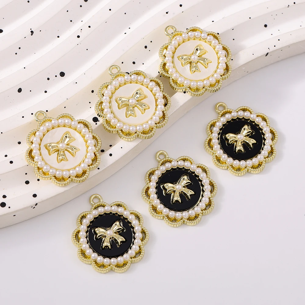 

5pcs Elegant Enamel Pearl Charms Bowknot Pendants for Jewelry Making DIY Earrings Bracelet Necklace Accessories Supplies