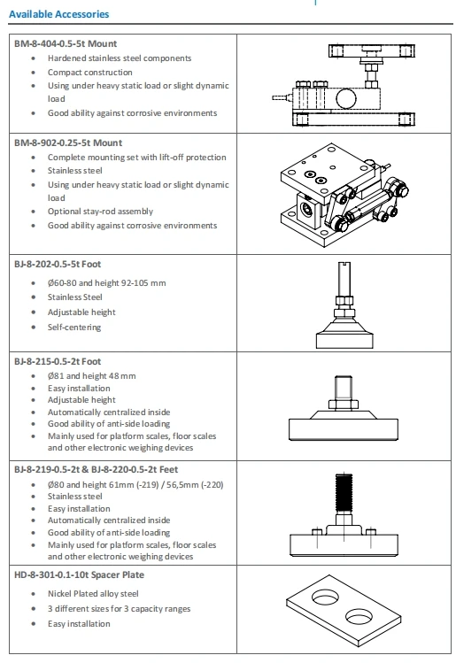 High Precision load cell transducer strain gauge B8D load cell 2 ton with accessories for weight scales