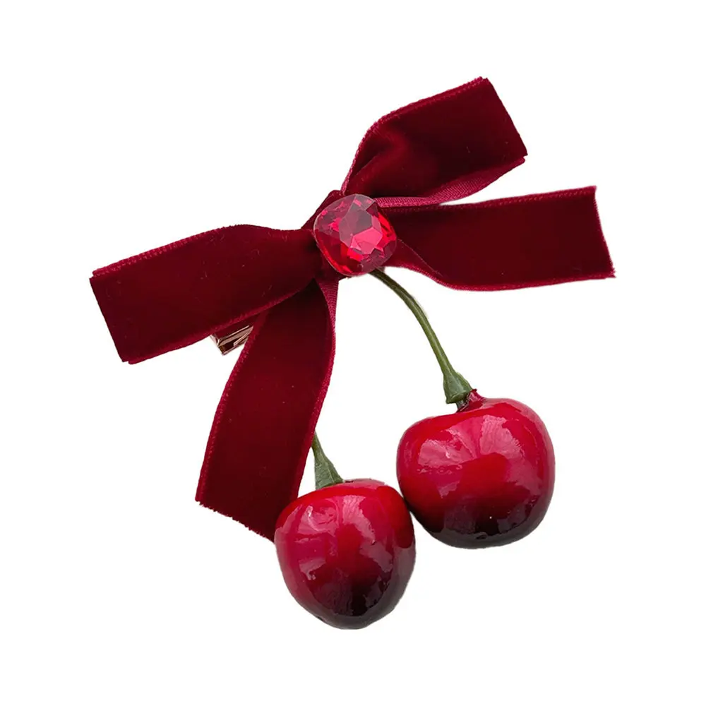 Autumn new cherry bow hair clips ladies elegant ponytail clip sweet and lovely bangs clip side clip headdress hair accessories