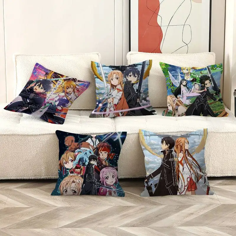 Anime S-Sword Art O-Online SAO Cushion Cover Inches Farmhouse Decor Home Throw Pillow Covers for Couch Decorations