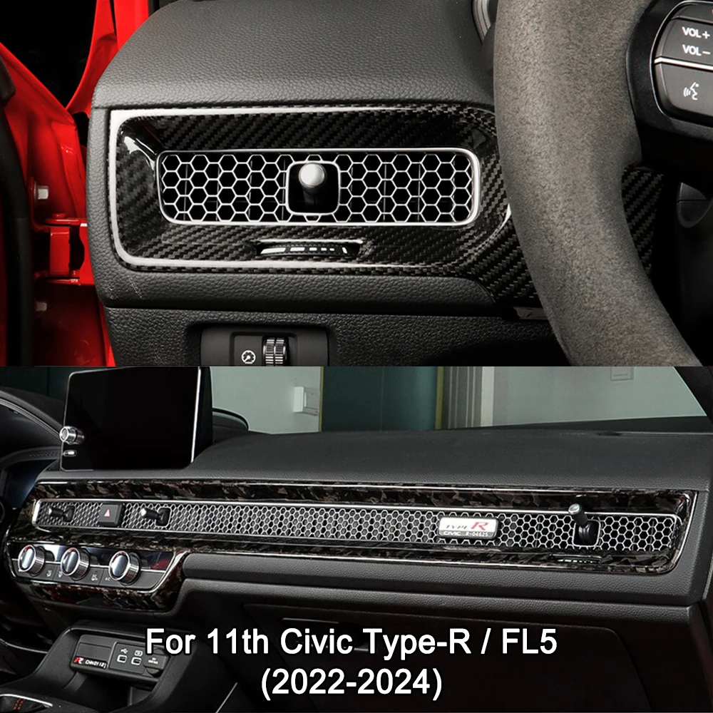 Dashboard Cover for 11th Gen Civic Type r FL5 Carbon Fiber Center Console Air Vent Outlet Frame Kits Typer Honda Car Accessories