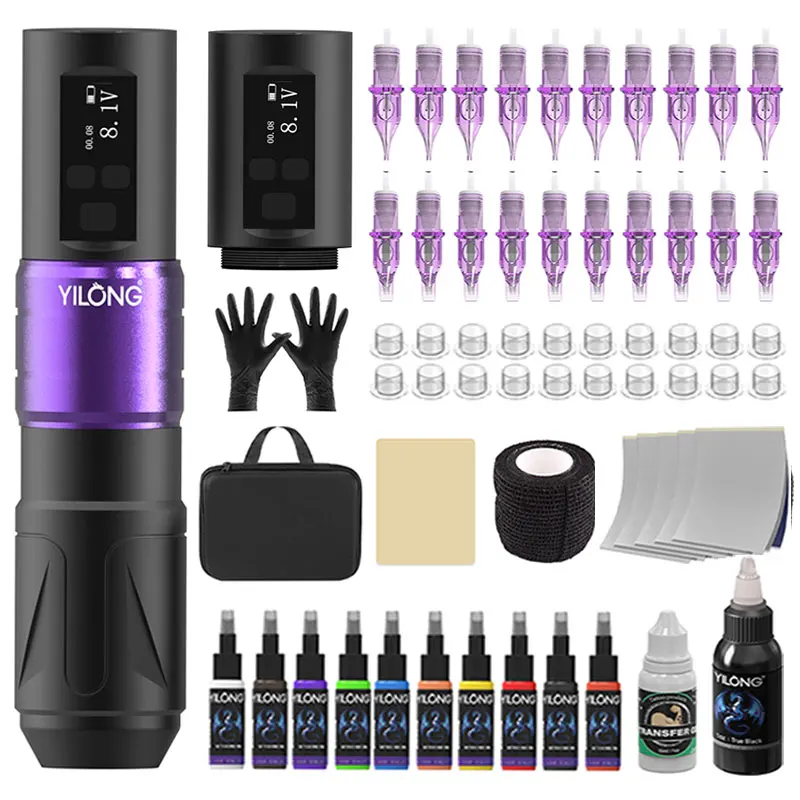 

Yilong Tattoo Kit Wireless Two Battery High Power Tattoo Pen Kit For Permanent Makeup Tattoo Machine Kit Full Tattoo Gun Kit