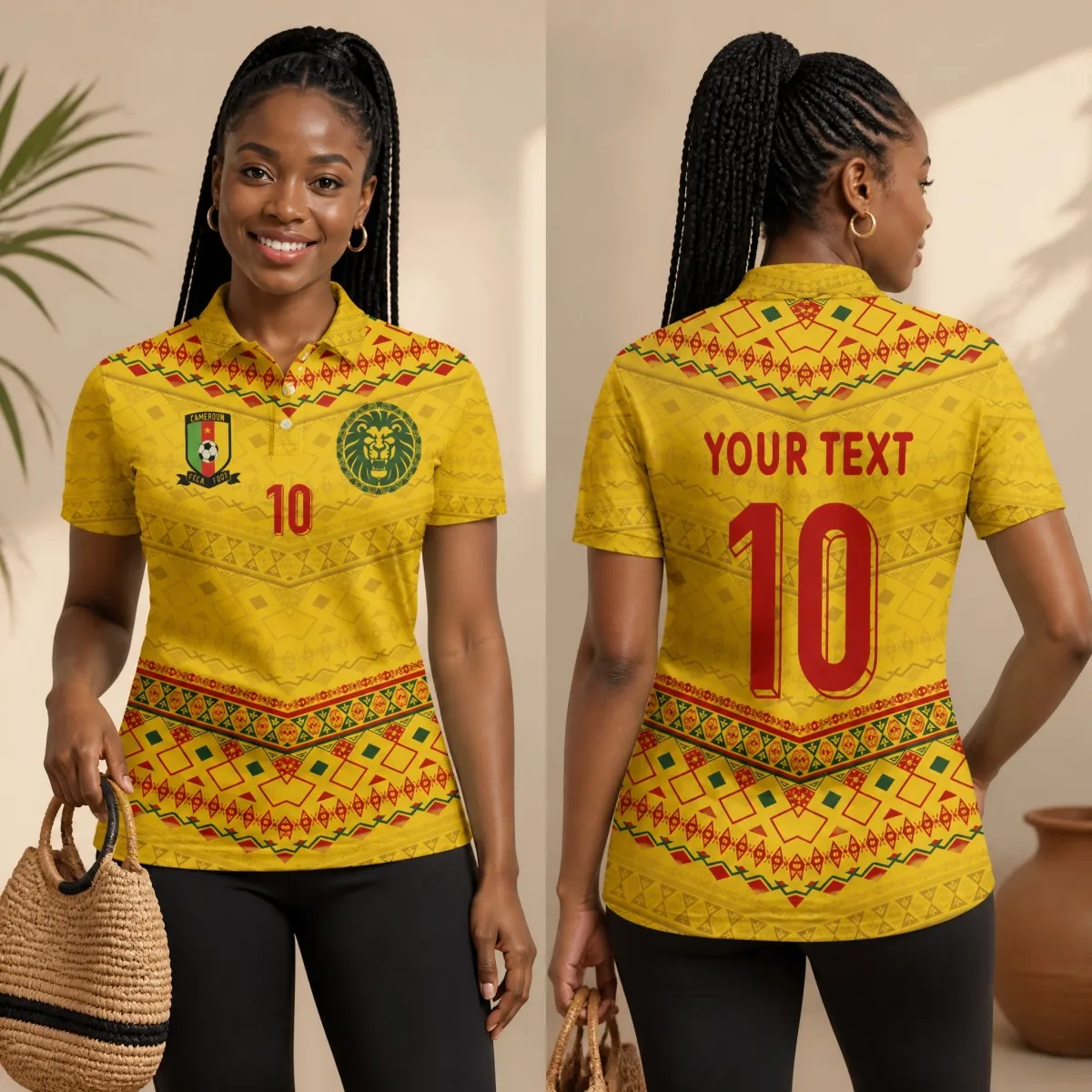 Women Cameroon Collared Polo Shirt Lion Graphic Short Sleeve Casual Sporty Slim Fit African Style Summer Top Stylish