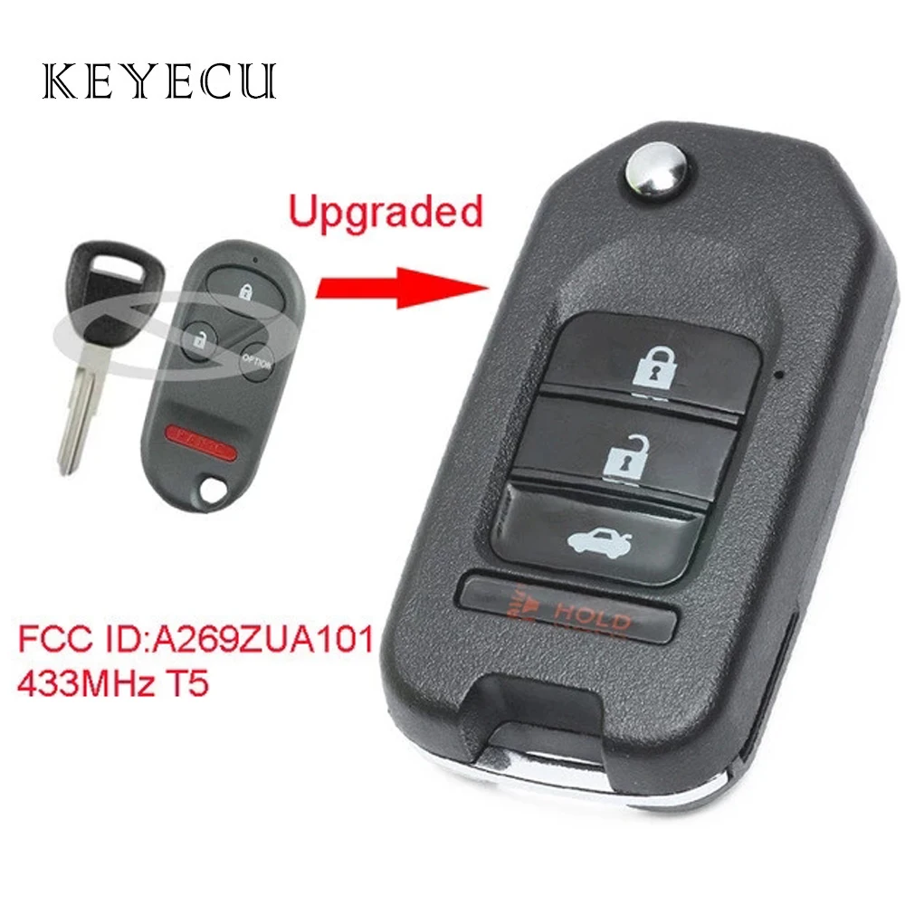 

Upgraded Flip Remote Car Key Fob 433MHz T5 Chip for Honda Accord Prelude 1997-2002 A269ZUA101, 08E61-S01-100, 39950-S01-A01