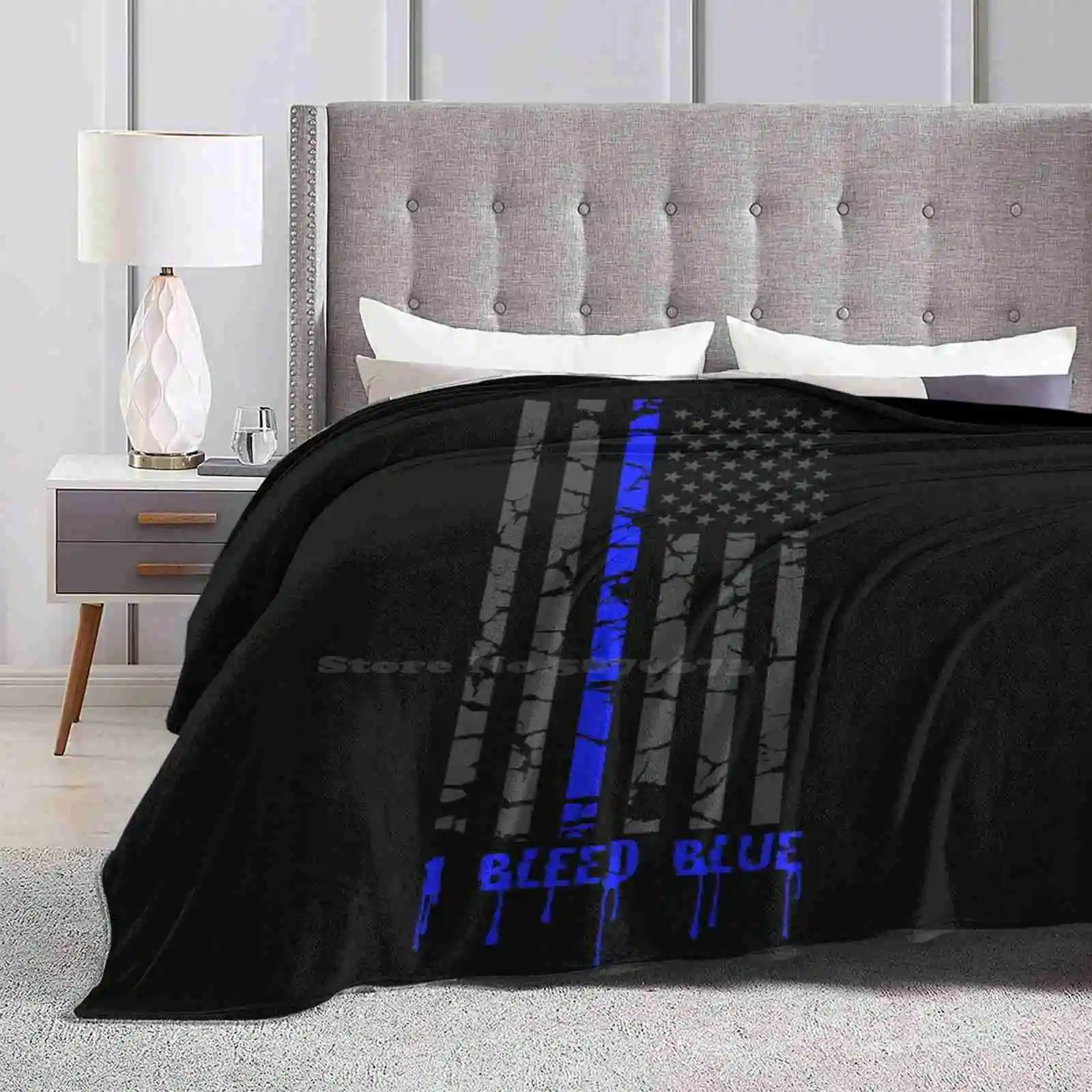 Thin Blue Line-I Bleed Blue Best Selling Room Household Flannel Blanket Thin Blue Line Police Officer Law Enforcement Leow