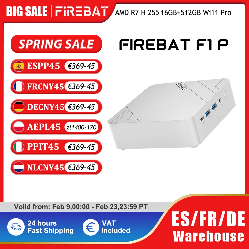 Firebat F1 P Mini PC AMD Ryzen 7 H 255 16GB LP 24GB DDR5 512GB SSD Win11 Pro Wi-Fi 6 BT5.2 USB4.0 Gaming Desktop Mini Computer
