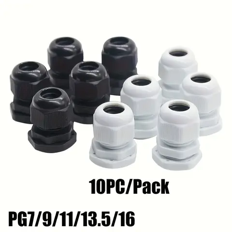 10pcs PG7 -PG16 for 3-14mm  Wire Cable White Black Nylon Plastic Connector  Waterproof Cable Gland Plastic Cable Entry IP67