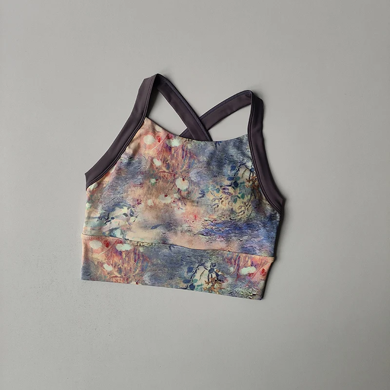새로운 하이 엔드 요가 란제리 여성 원피스 고정 컵 충격 방지 속옷 수집 섹시한 인쇄 넓은 어깨 스트랩 브래지어