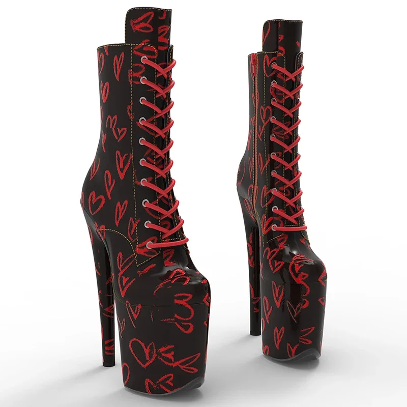 Leecabe mais novo 20cm/8cm patente pu amor stripper salto alto botas plataforma bota de dança pólo