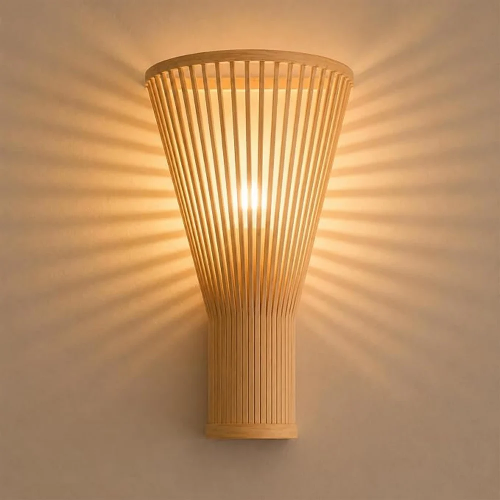 Handwoven 15.7’’ Boho Bamboo Wall Sconces Modern Farmhouse Natural Rattan Wall Lamp Wall Lights Living Room Bedroom Stairway