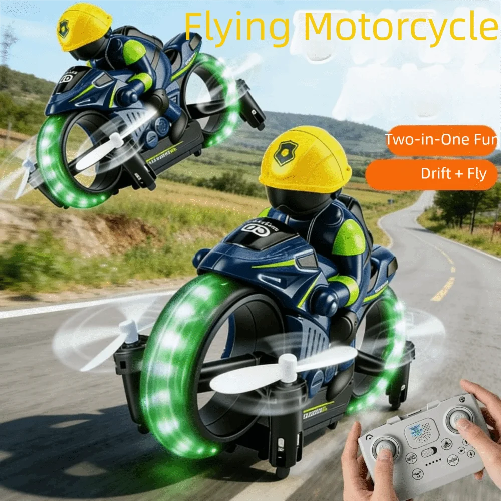 2.4G Remote Control RC Flying Motorcycle Gyroscope Stabilization Altitude Hold 2 in 1 RC Flying Motorcycle 360° Flip