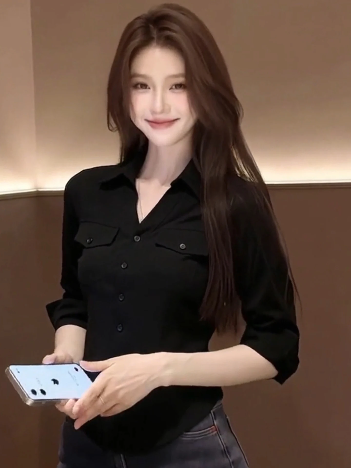 Elegant  Color Shirt Single Button Five Sleeve Commute Shirt Women's Fashion Versatile Summer 2026 Korean Style Straight...