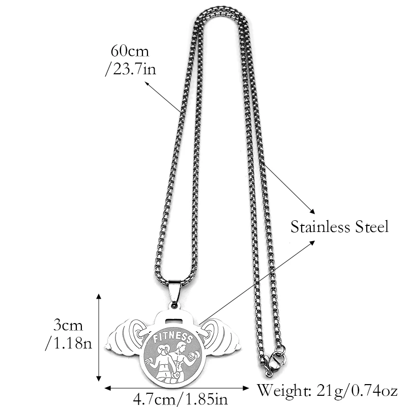 ยก Dumbbells ผู้ที่ชื่นชอบฟิตเนสสร้อยคอจี้สําหรับหญิงชายสแตนเลสสตีลสีชายสุขภาพกีฬาเครื่องประดับ