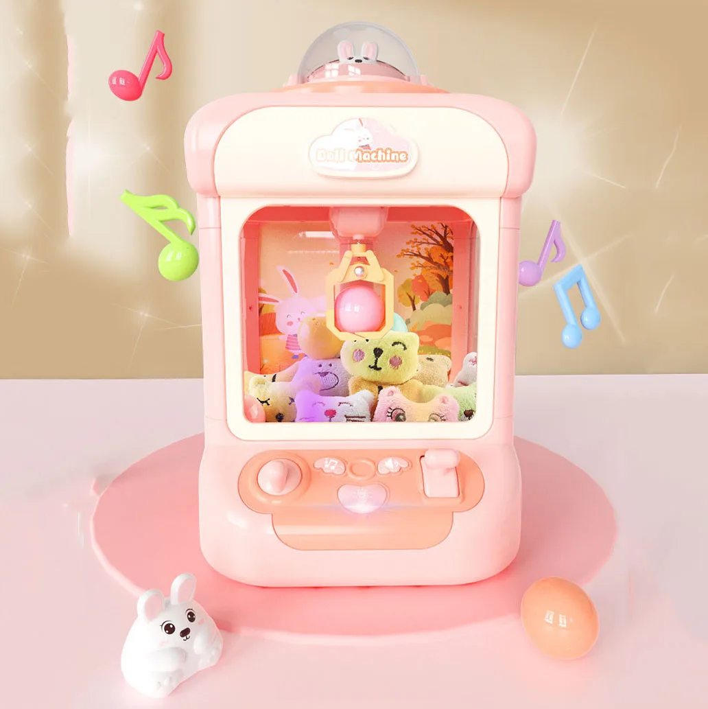 Cute Rabbit Claw Doll Machine Toy Mini Coin Machine with Lights Music Household Interactive Random Dolls Machine Toys for Kid