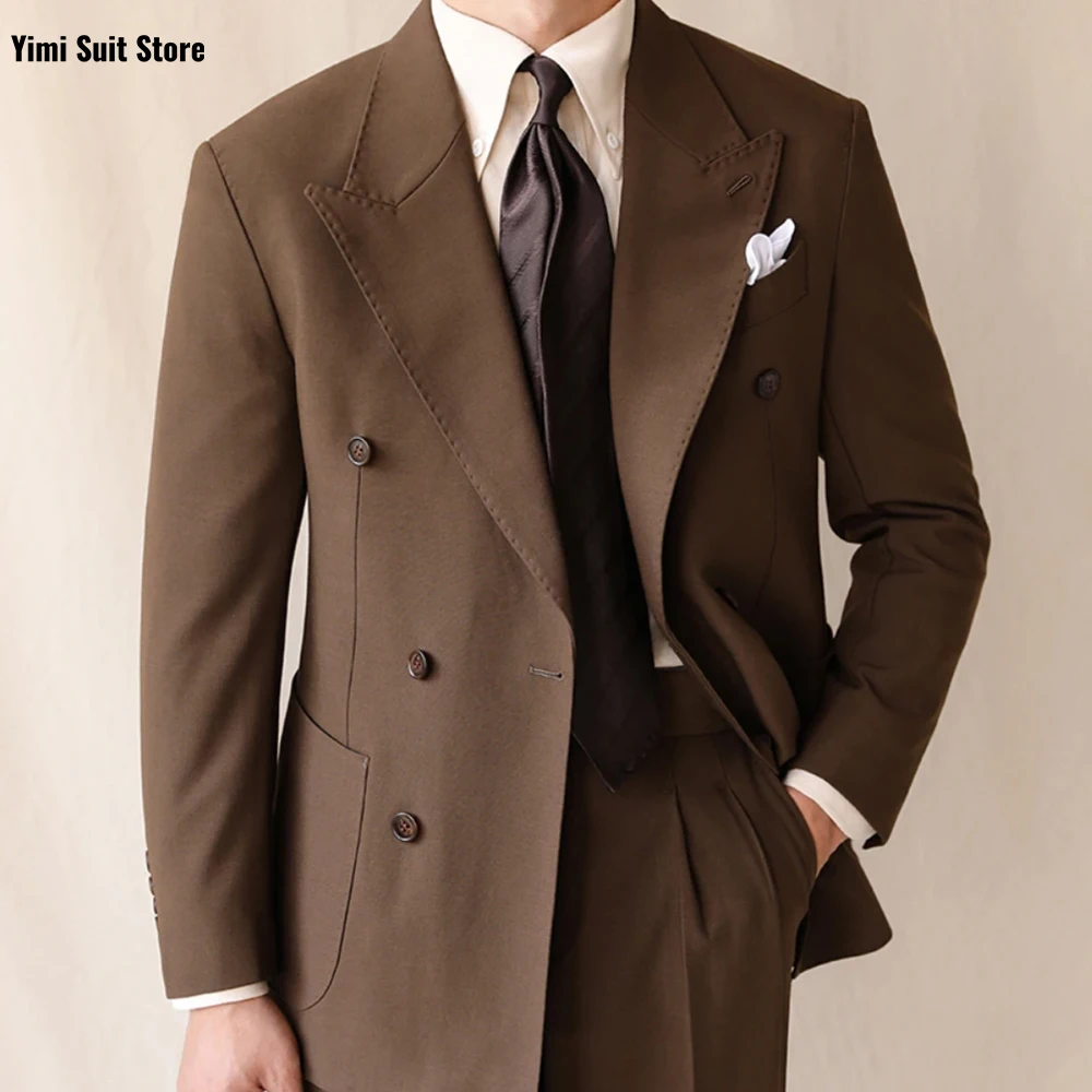 

Men Suits 2 Pieces Peaked Lapel Double Breasted Formal Groom Tuxedo for Weeding Banquet Work Men's Clothing Jacket With Pants