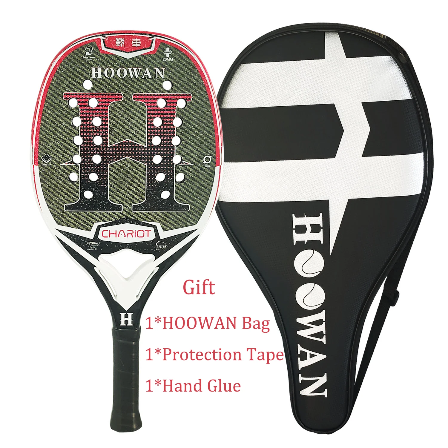 HOOWAN CHARIOT Beach Tennis Racket KLC Fiber Professional Carbon Frame Elastic EVA Core Rough Surface 20MM Profile Well Balance