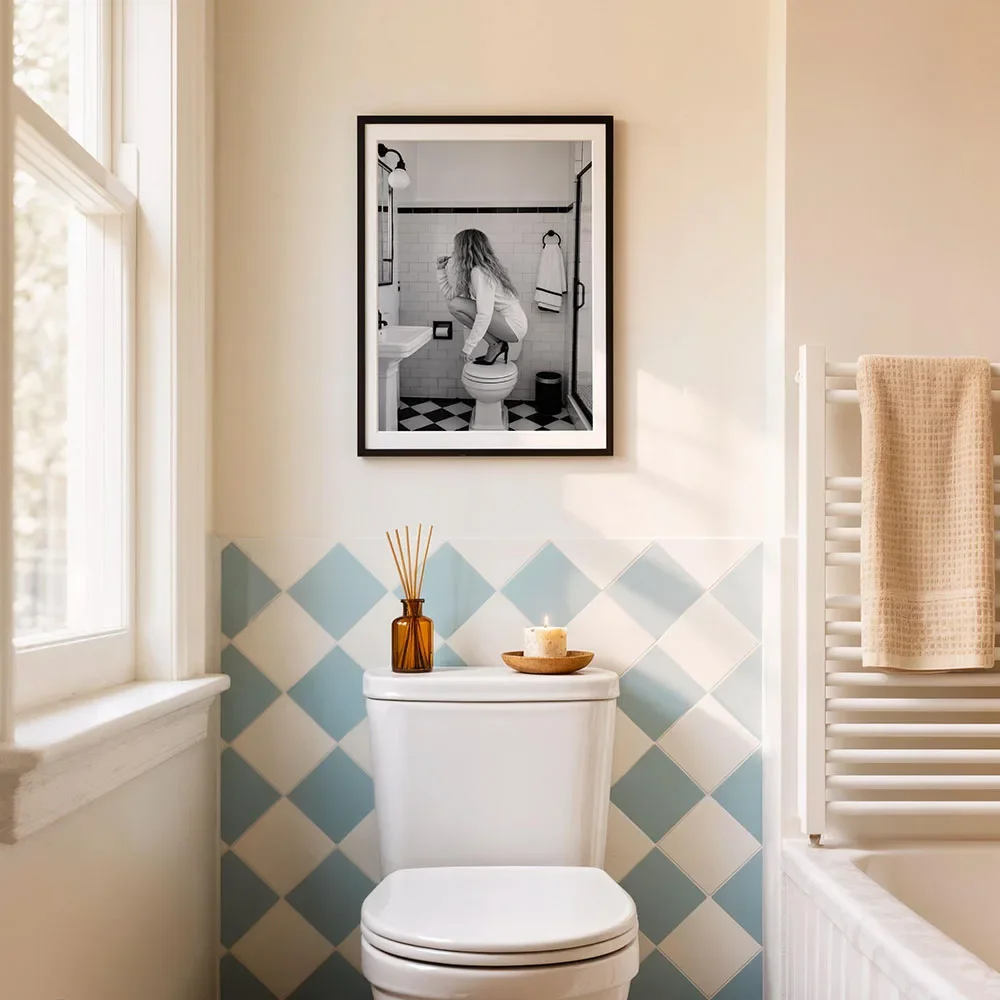 Women Brushing Their Teeth On The Toilet Bathroom Decor Poster Canvas Print Painting Wall Art Living Bathroom and toilet Decor